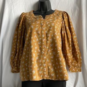 a.n.a. Floral Print 3/4 Balloon Sleeves Blouse Size Small